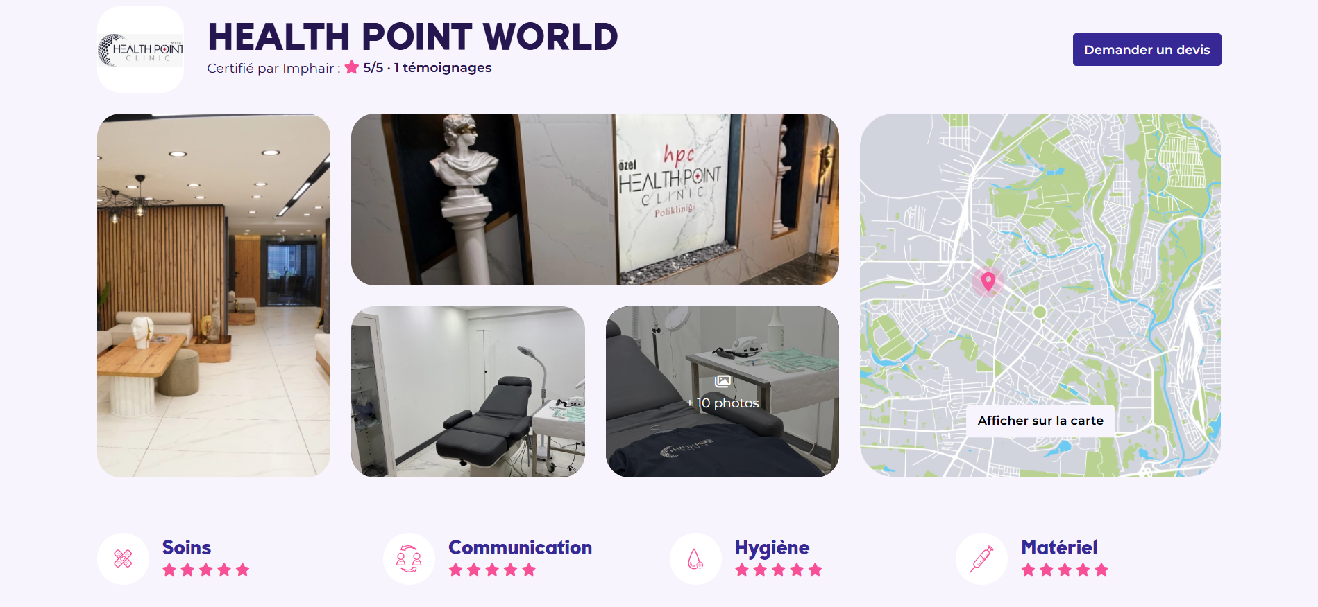 Page Profil Clinique