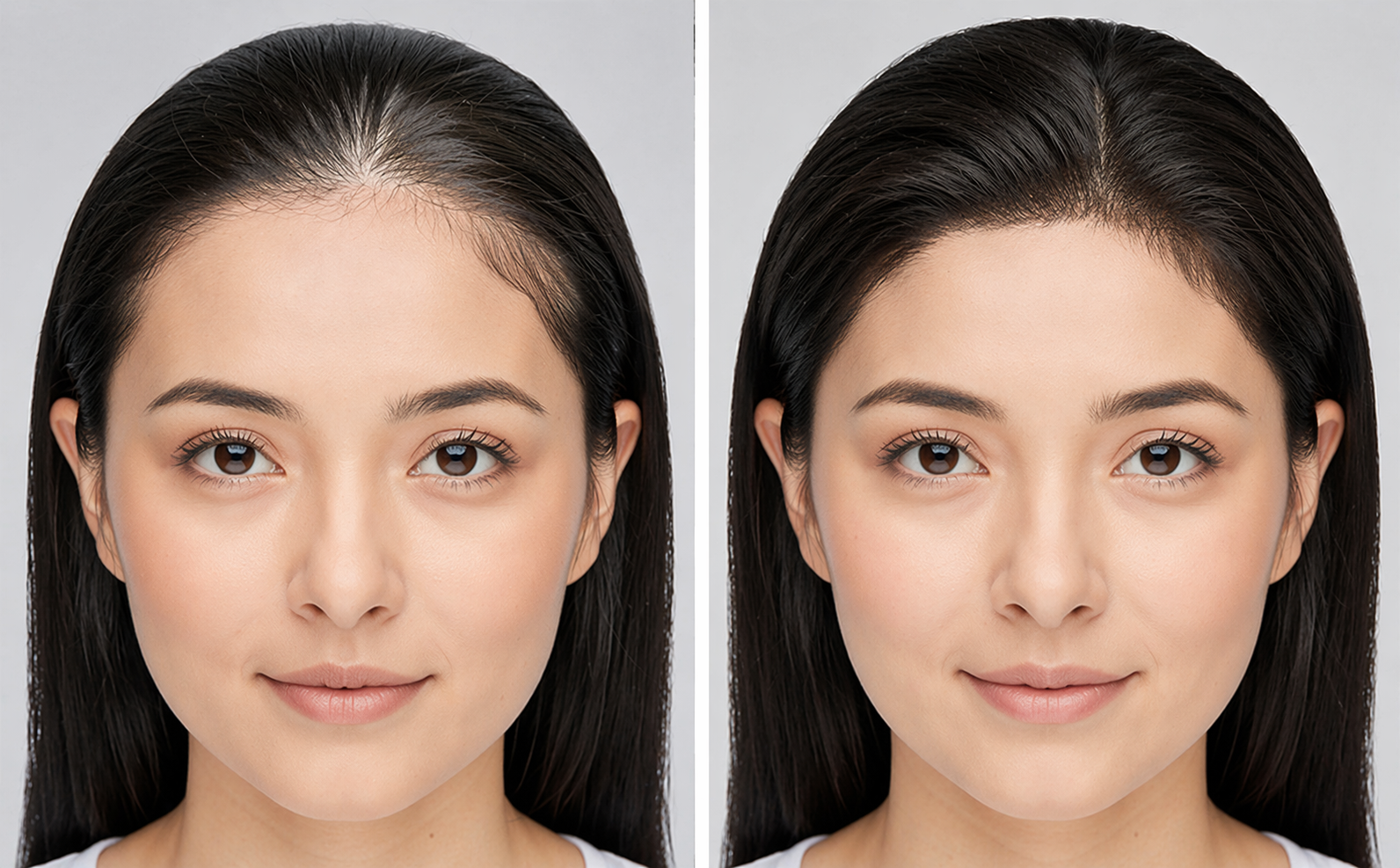 Chronologie des résultats avant et après une greffe de cheveux féminine