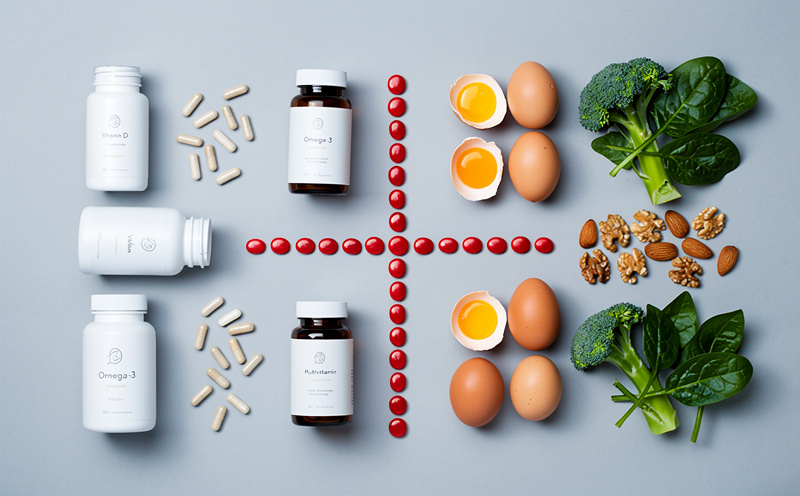 Flacons de compléments à côté d'aliments entiers avertissant des risques de surdosage