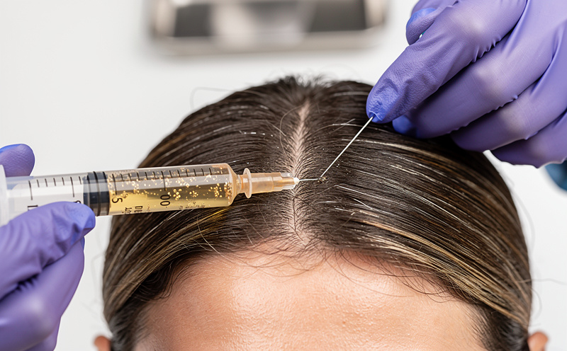 Procédure de traitement capillaire PRP montrant l'injection de plasma riche en plaquettes dans le cuir chevelu