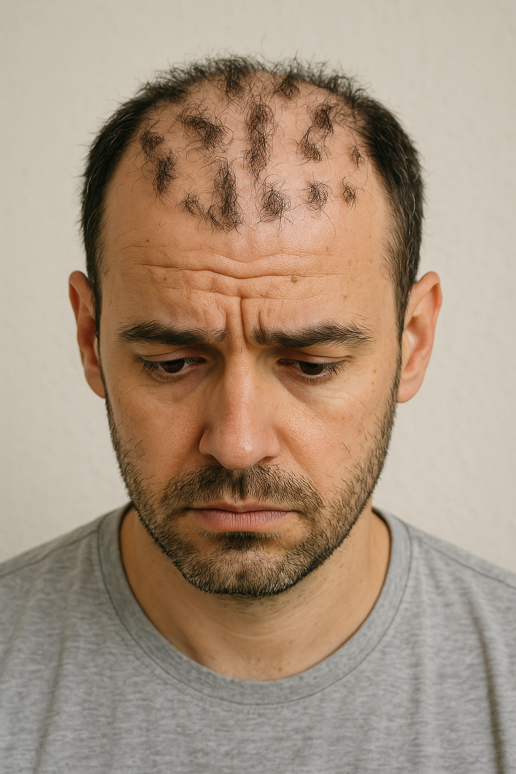 Greffe de cheveux ratée - cheveux implantés de manière irrégulière