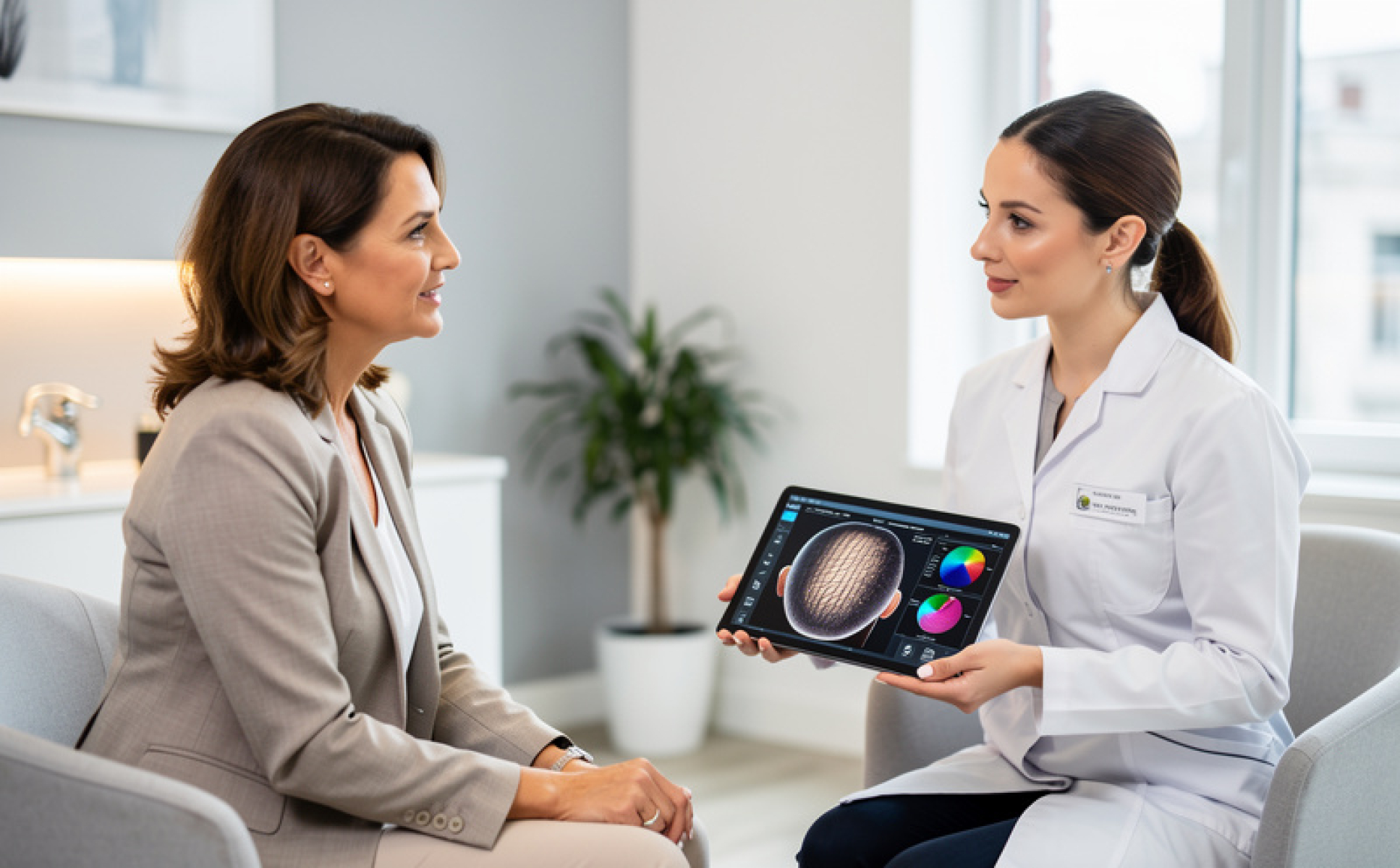 Femme consultant un spécialiste au sujet des options de greffe de cheveux