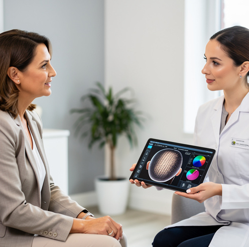 Femme consultant un spécialiste au sujet des options de greffe de cheveux